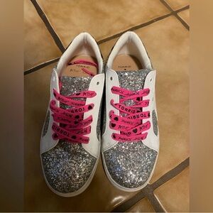 Torrid Silver Glitter Sneakers with Pink Laces